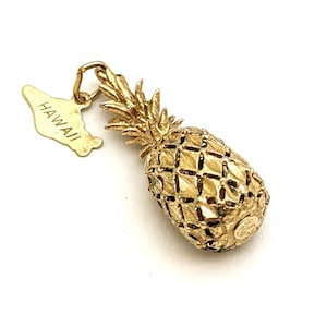 Crea Sterling Vermeil Hawaiian Pineapple Aloha State Charm for Bracelet, Vintage 60s Hawaiian Souvenir Pendant, Vintage Charm Bracelet