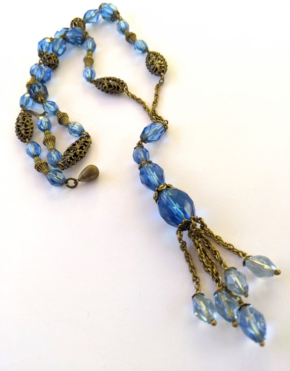 Vintage Blue Glass Bead Necklace, Vintage Glass B… - image 8