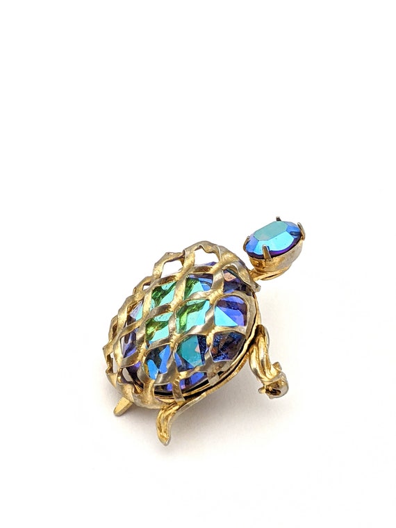 Signed Warner Blue AB Crystal Turtle Brooch Pin, V