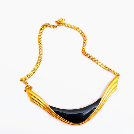 Short Black Enamel Vintage Choker Necklace, Vinta… - image 1