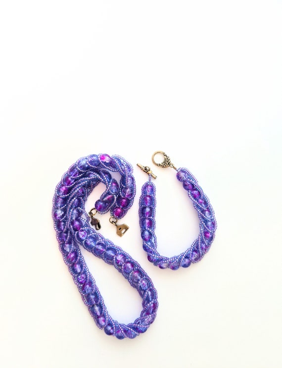 Handmade Purple Glass Bead Necklace Set, Purple Wo