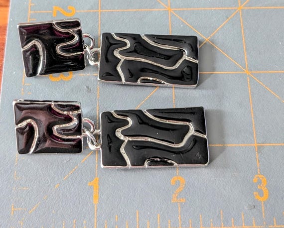 Oversized Glossy Black Rectangular Link Earrings,… - image 10