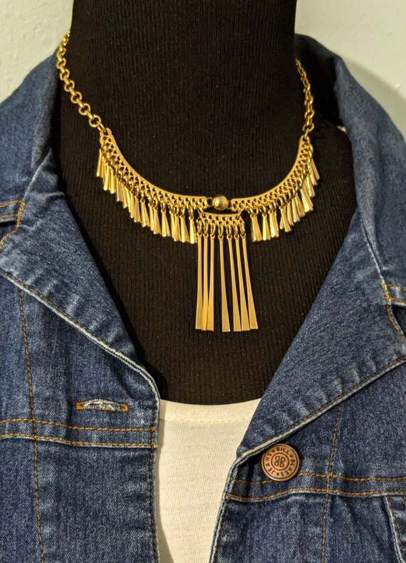 Vintage Gold Tone Fringe Choker Necklace, 1960s G… - image 2