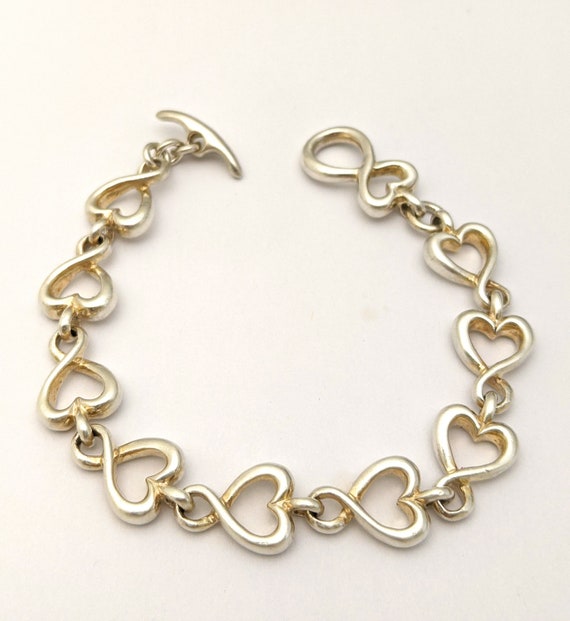 925 Solid Sterling Silver Heart Link Bracelet, Si… - image 7