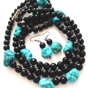 Chunky Howlite Nugget Necklace With Earrings, Faux Turquoise Jewelry Set, Blue Stone Necklace Set