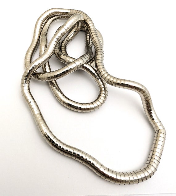 Silver Tone Articulated Snake Chain Necklace, Vin… - image 8