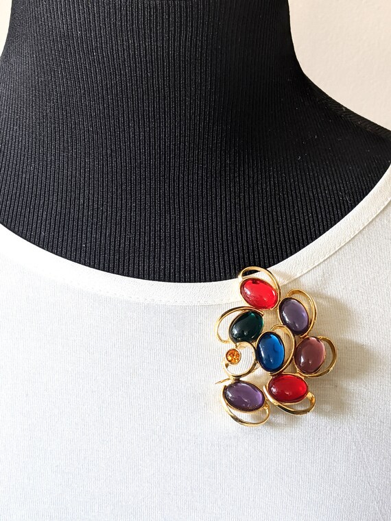 Vintage Jelly Belly Brooch, Colorful Glass Stone … - image 2