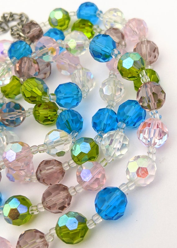 Vintage Pastel Color Glass Bead Necklace, Long AB… - image 7