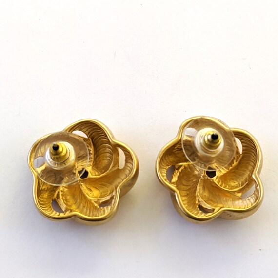 Brushed Gold Tone Round Pin Wheel Earrings, Vinta… - image 3