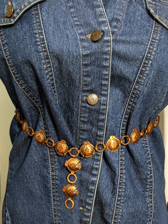 Vintage Copper Thunderbird Concho Chain Belt Neck… - image 3