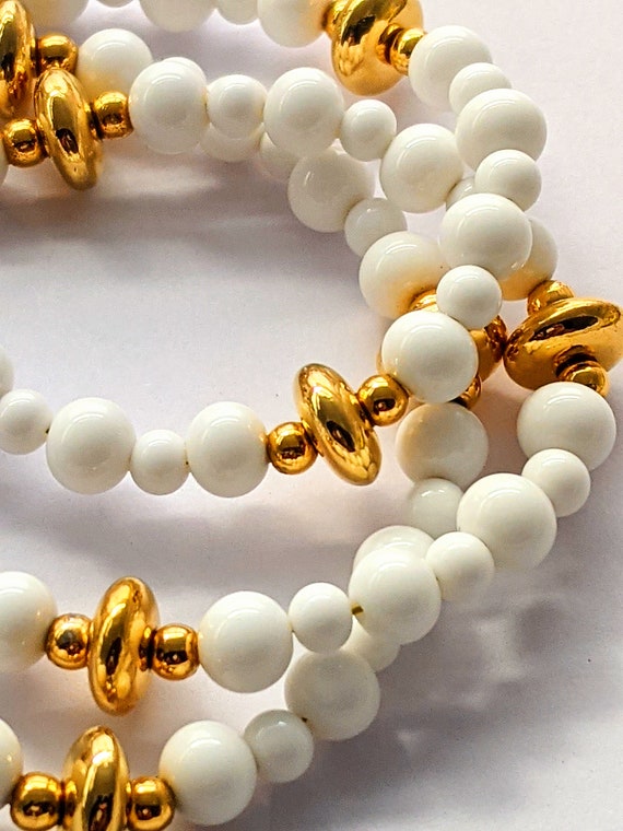Monet White Beaded Necklace, Vintage Long Gold To… - image 6