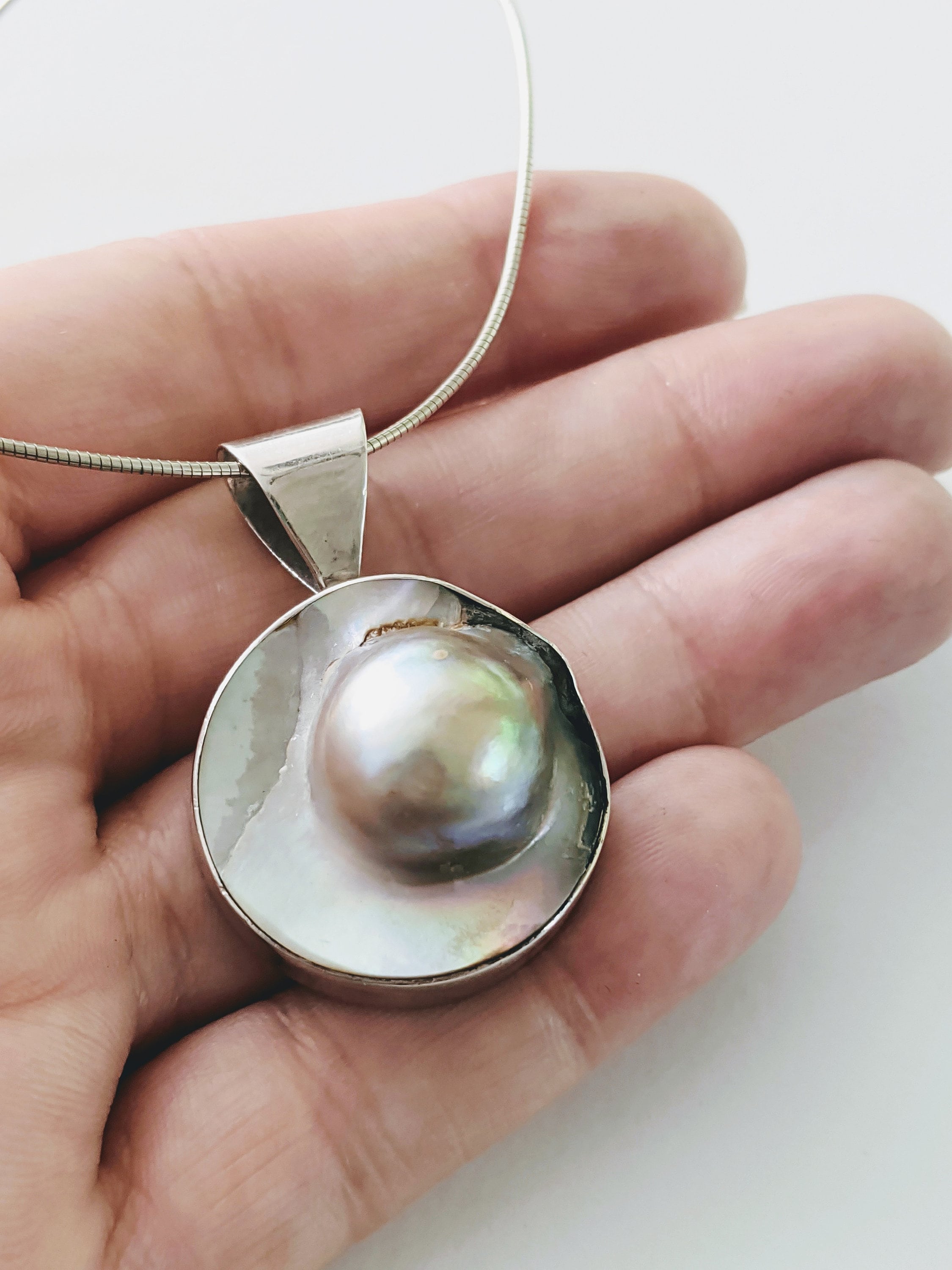 Mabe Pearl Pendant Necklace Vintage 