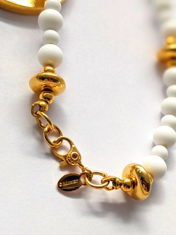 Monet White Beaded Necklace, Vintage Long Gold To… - image 8