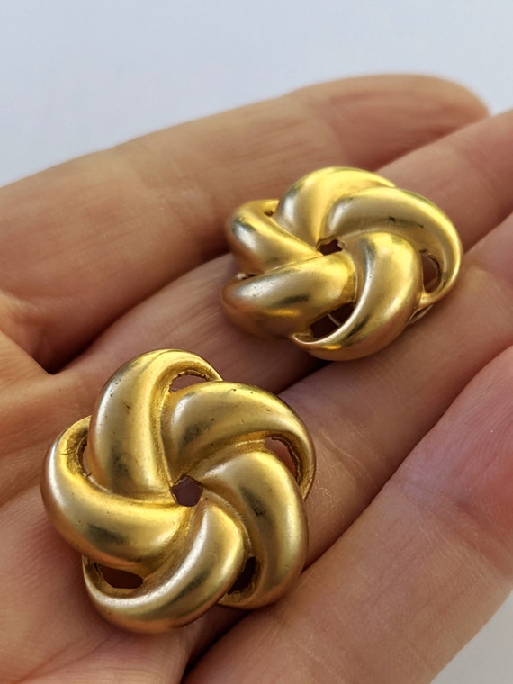 Brushed Gold Tone Round Pin Wheel Earrings, Vinta… - image 2
