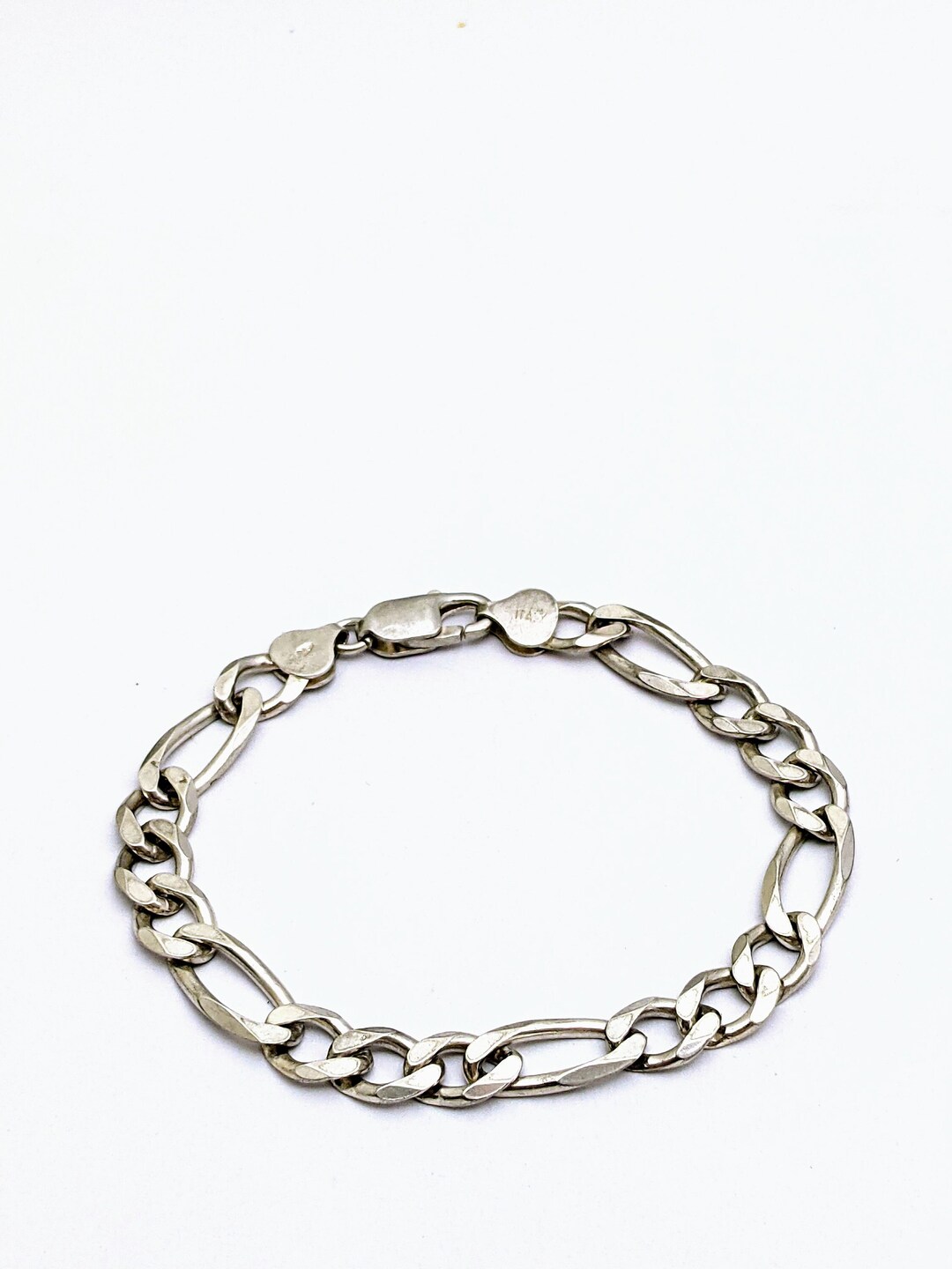 925 Italian Sterling Silver Mens Figaro Link Bracelet, Thick Heavy Mens Sterling Silver Bracelet
