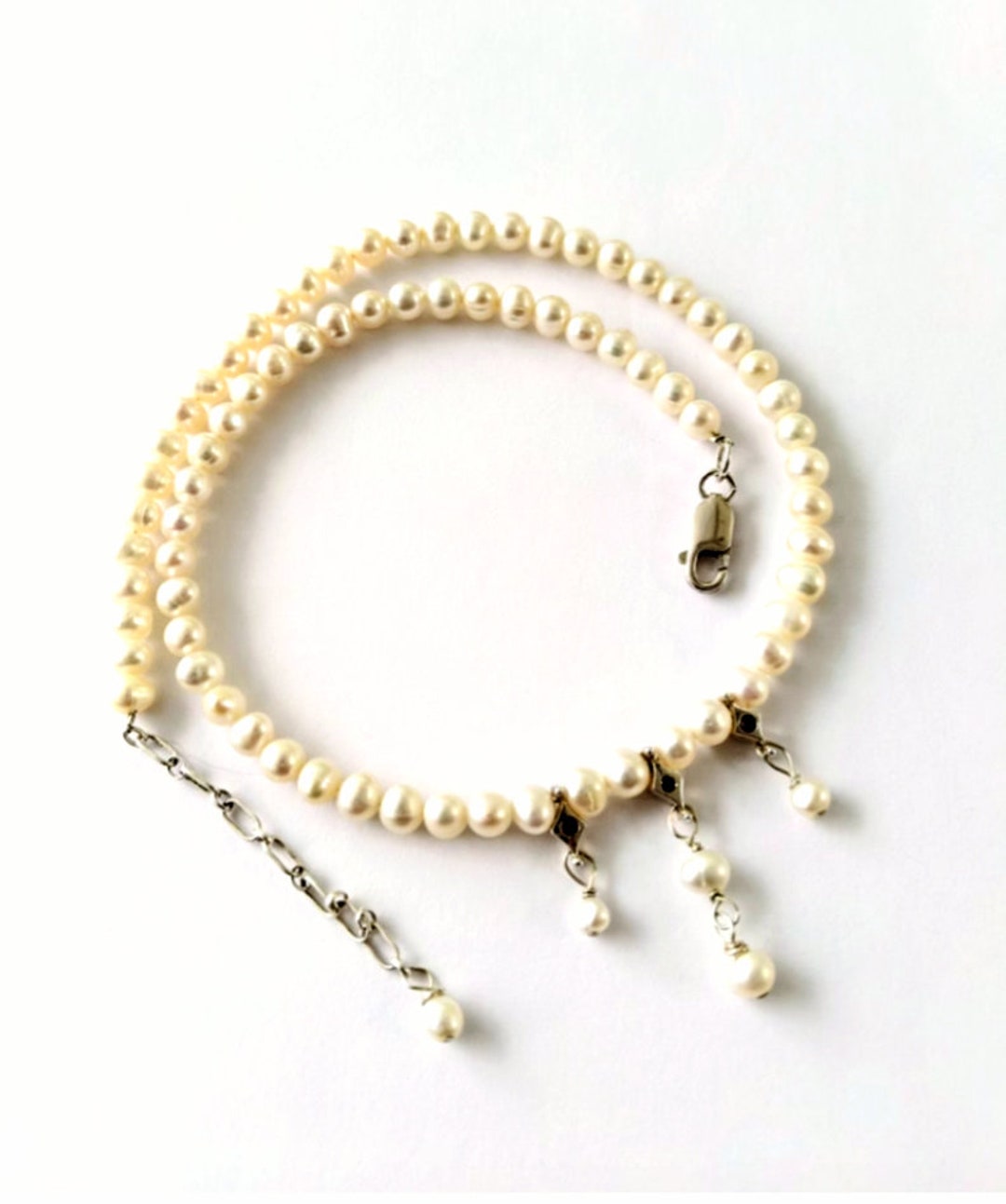 Silver Gem Pearl Drop Pendant Necklace