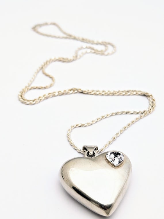 Long Sterling Silver Puffy Heart Pendant Necklace,