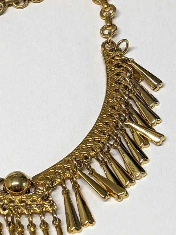 Vintage Gold Tone Fringe Choker Necklace, 1960s G… - image 8