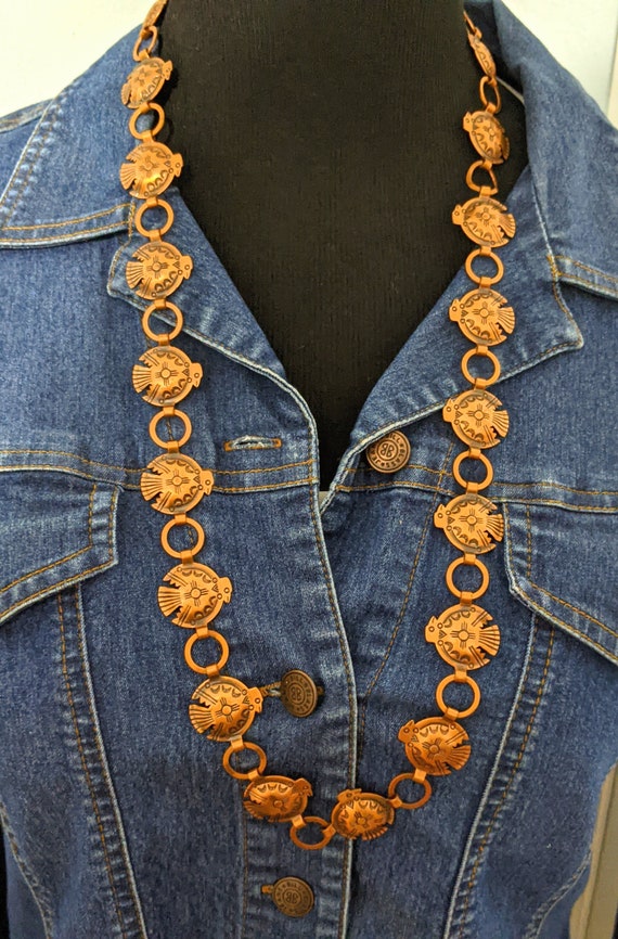 Vintage Copper Thunderbird Concho Chain Belt Neck… - image 2