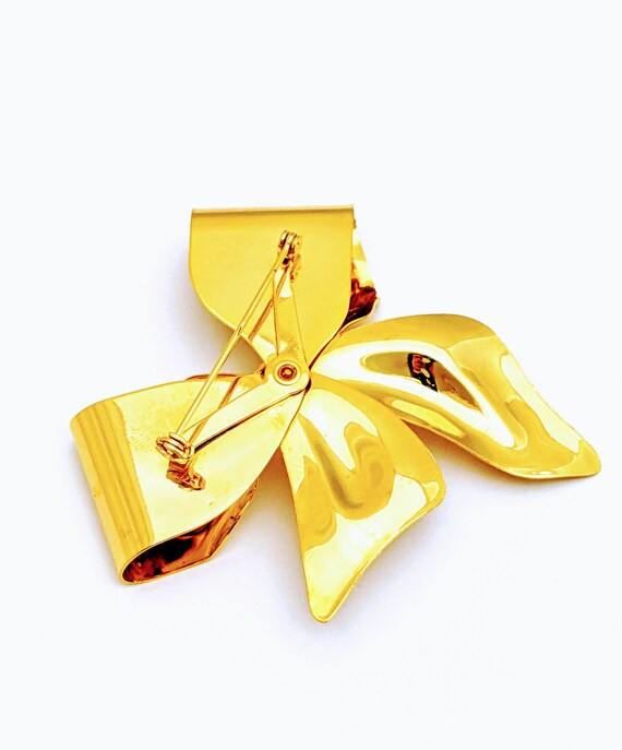 Vintage Large Gold Bow Brooch, Rhinestone Brooch,… - image 8