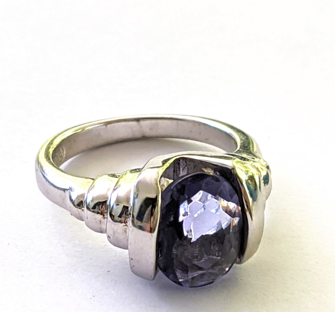 Vintage Lavender Purple Glass Stone Ring, Art Deco Style Ladies Large