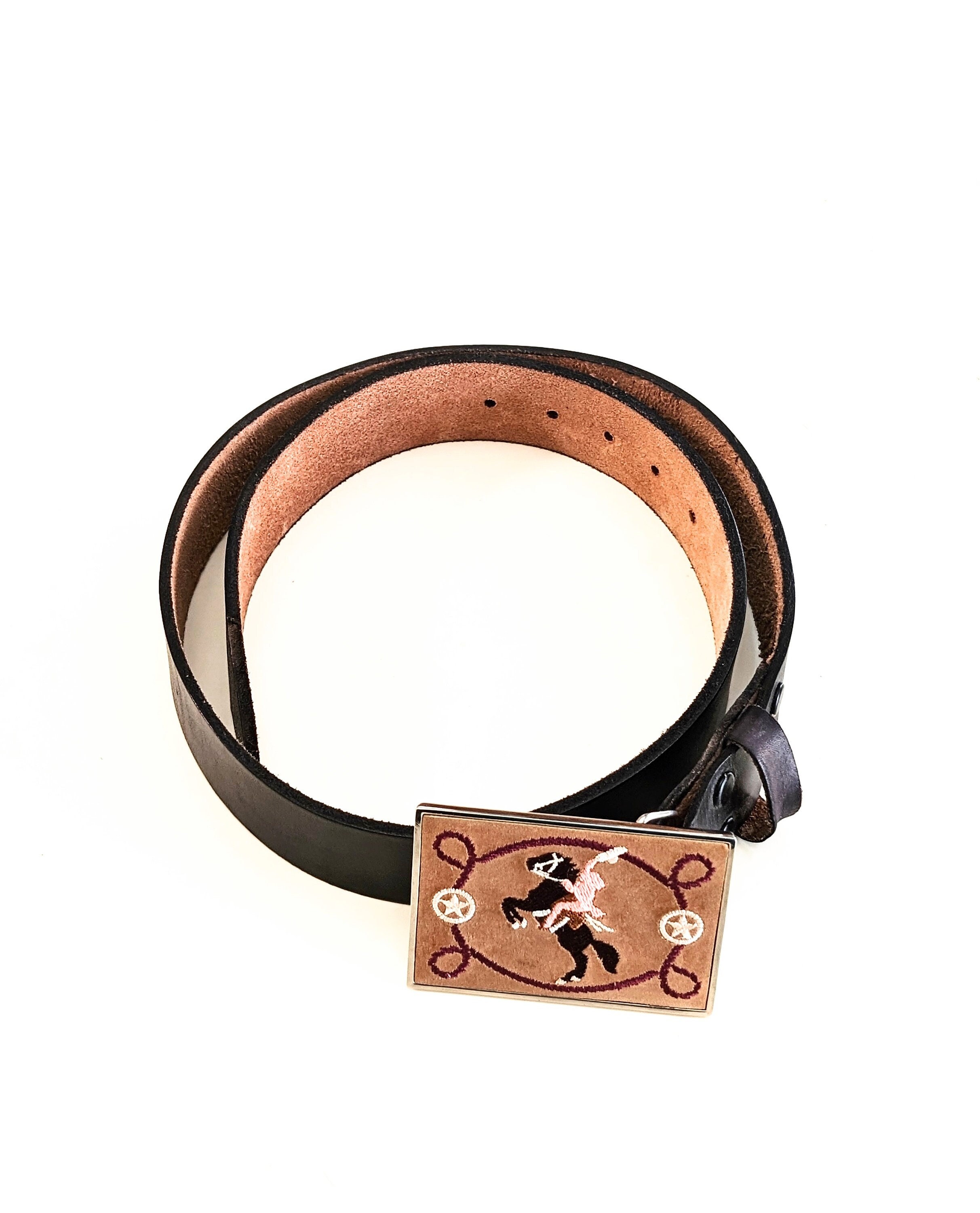 Vintage Black Leather Belt With Cowgirl Buckle, Vintage  display picture 1