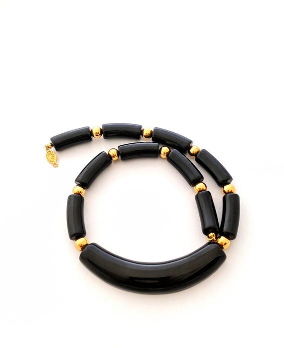 Signed Napier Black And Gold Bead Necklace, Short… - image 1