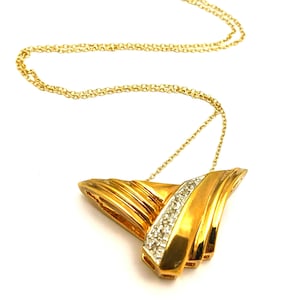 925 Sterling Silver Gold Vermeil Diamond Chevron Pendant Necklace, Vintage V Shape Diamond Pendant Necklace, Girlfriend gift