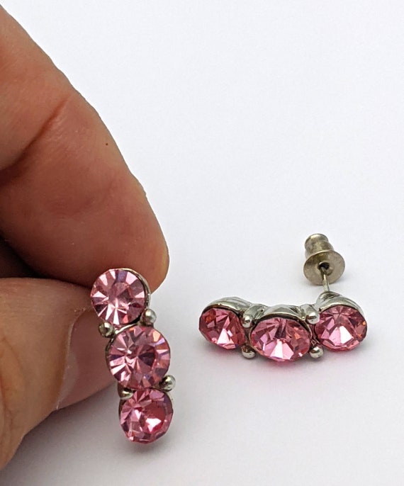Pink Rhinestone Stud Earrings,  Rhinestone Cluste… - image 4