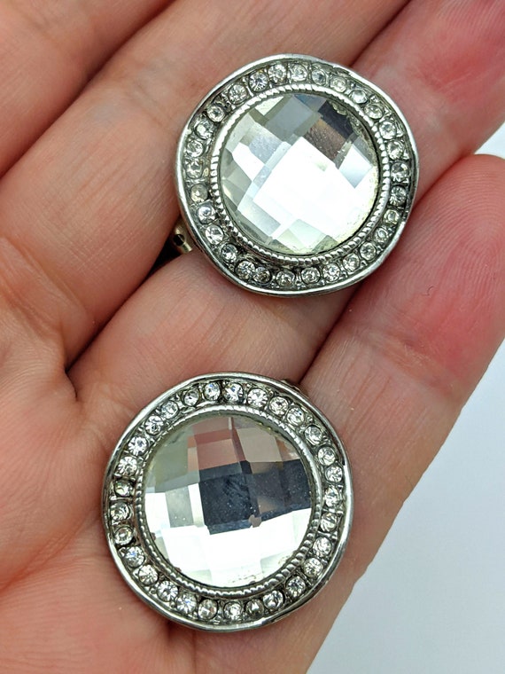 Large Round Rhinestone Stud Earrings, Large Color… - image 3