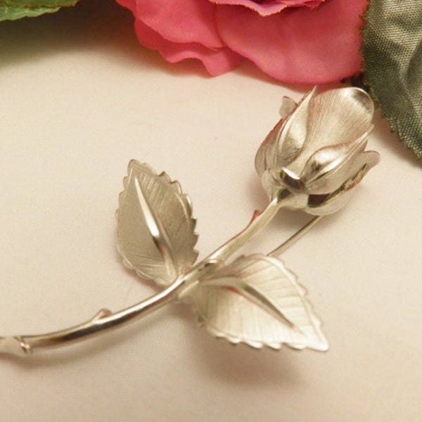 Vintage Giovanni Siver Tone  Rose  Brooch Jewelry Gift