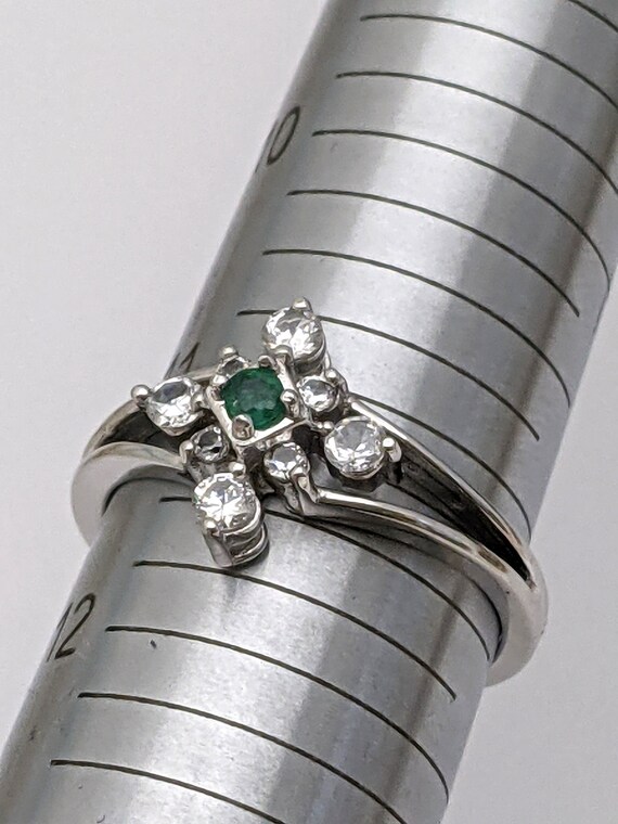 Sterling Silver Emerald Solitaire Ring, Vintage R… - image 3