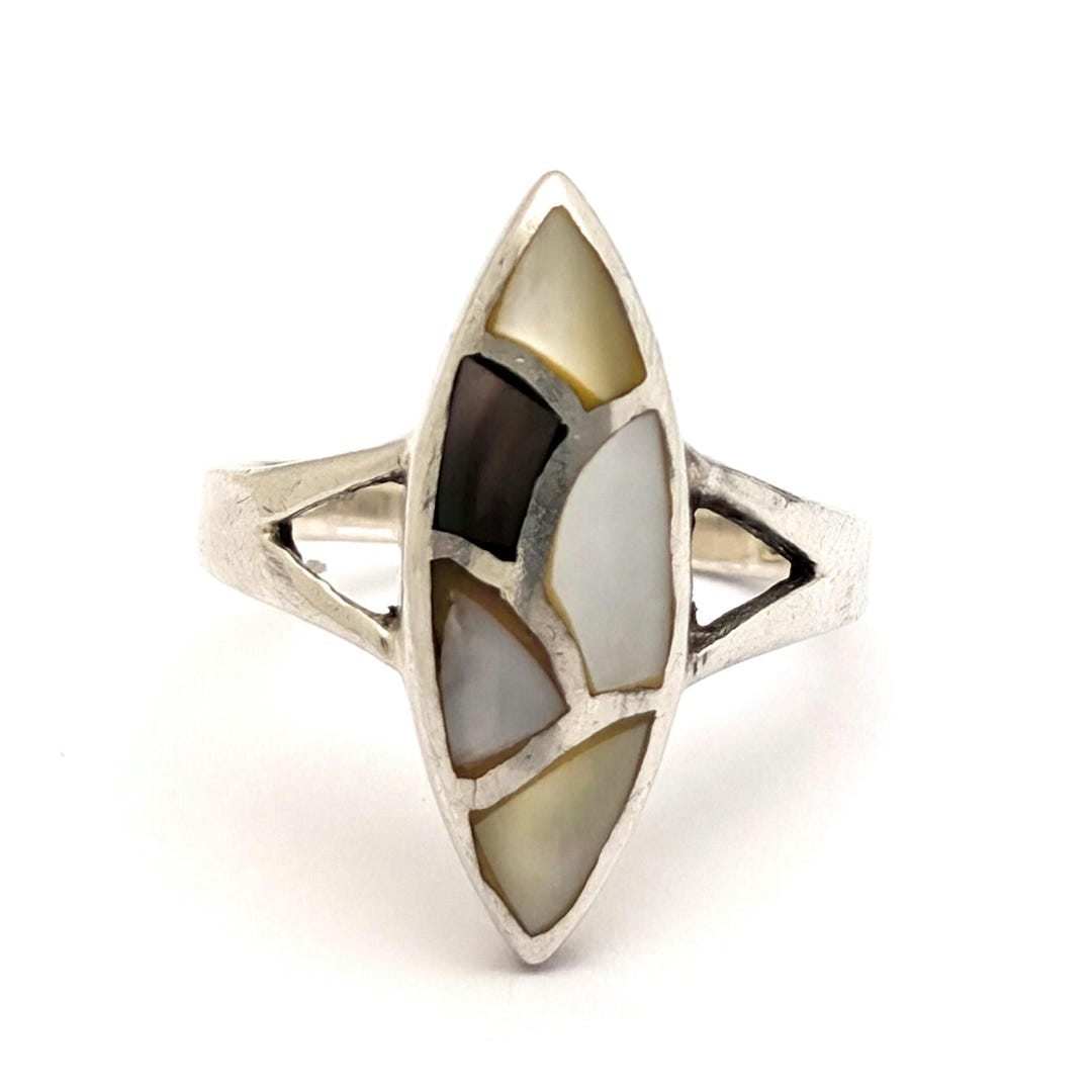Vintage Southwestern Sterling Silver Mother of Pearl Inlay Ring, Size 7 ...
