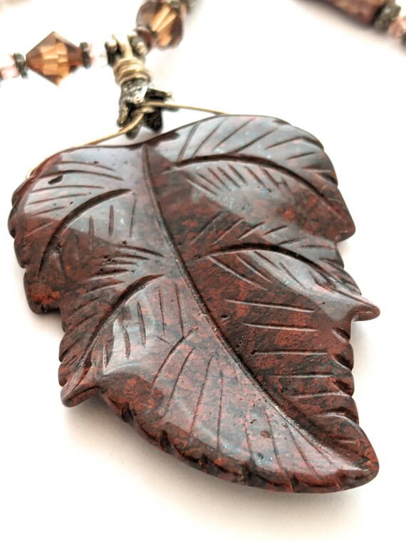 Carved Jasper Pendant Necklace Set, Natural Stone… - image 6