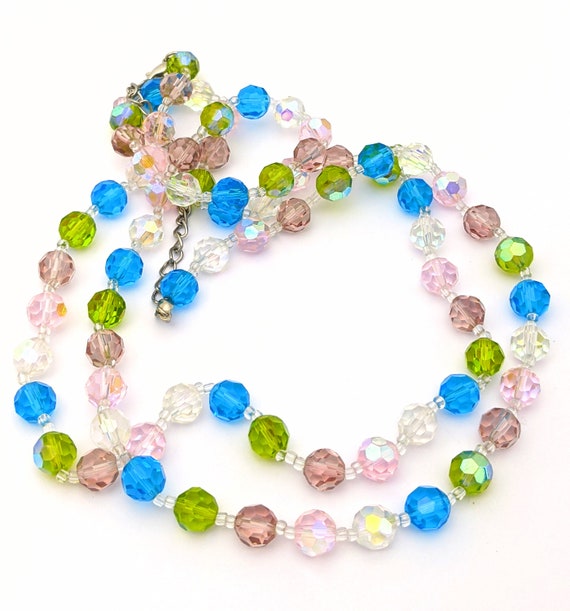 Vintage Pastel Color Glass Bead Necklace, Long AB… - image 8