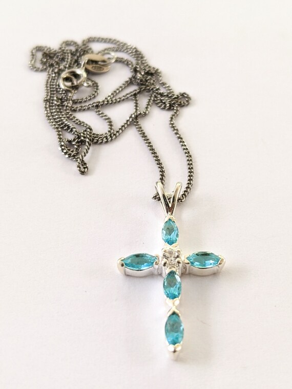 Sterling Silver Blue Stone Pendant Necklace, Vint… - image 5