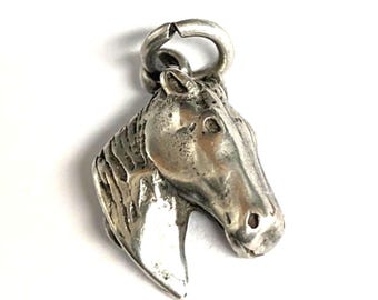 Charme Bracelet Tête De Cheval En Argent Sterling Vintage - 0,5 G - 1,3 Cm