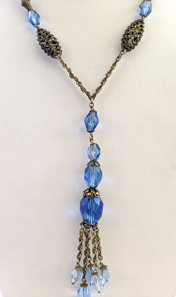 Vintage Blue Glass Bead Necklace, Vintage Glass B… - image 10