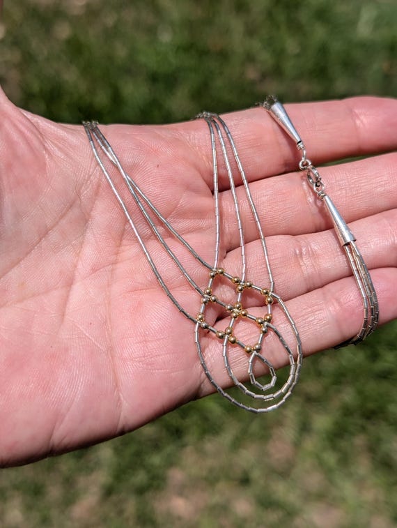 Liquid Silver Multi Strand Beaded Southwestern St… - image 4
