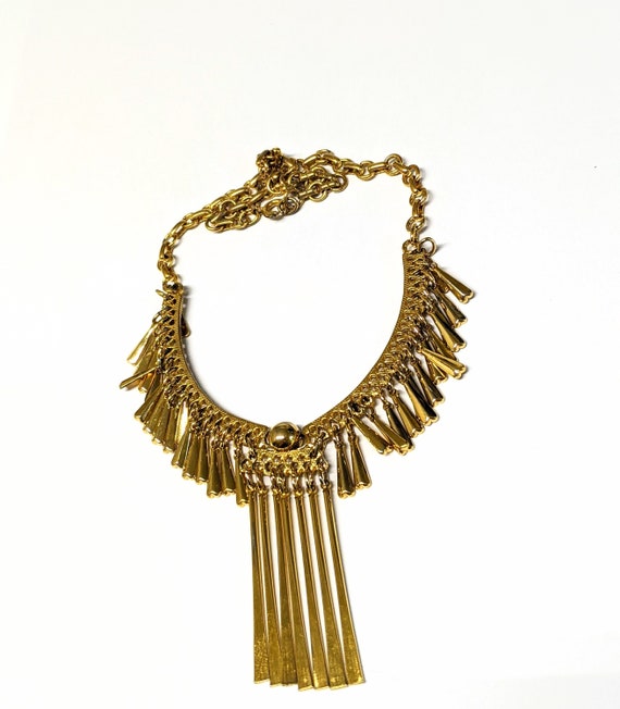 Vintage Gold Tone Fringe Choker Necklace, 1960s G… - image 1