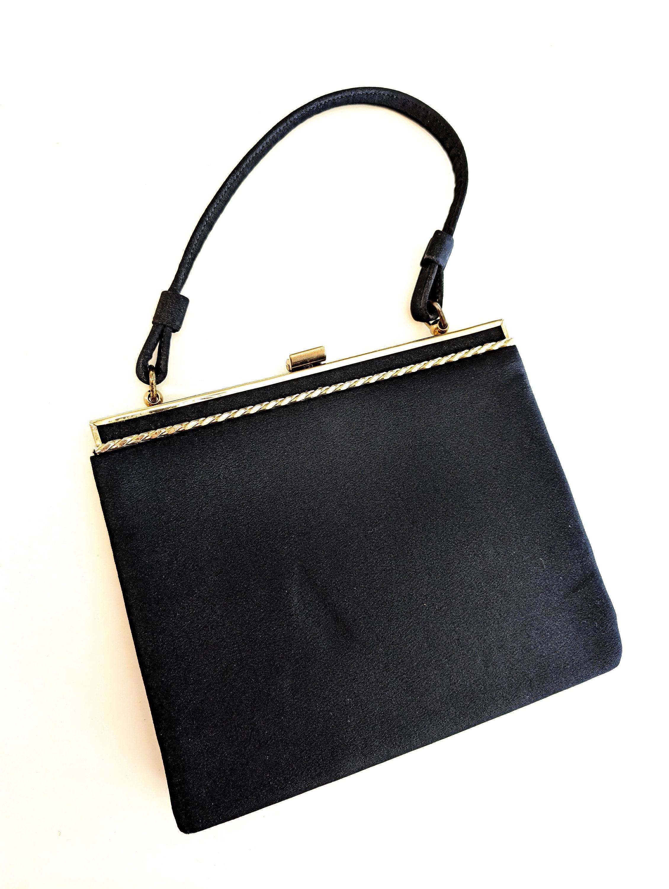 ランキング2025 Vintage Bag Hand Handle Top Lock Kiss Nylon Black 60s バッグ