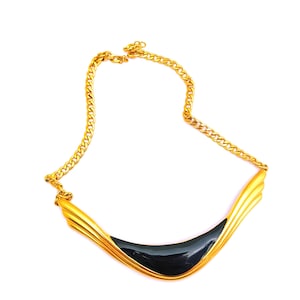 Short Black Enamel Vintage Choker Necklace, Vintage 1970s Monet Black Enamel Collar Necklace, 1970s Designer Costume Jewelry