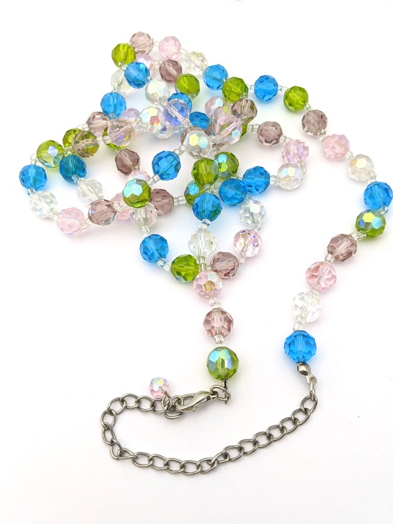 Vintage Pastel Color Glass Bead Necklace, Long AB… - image 9