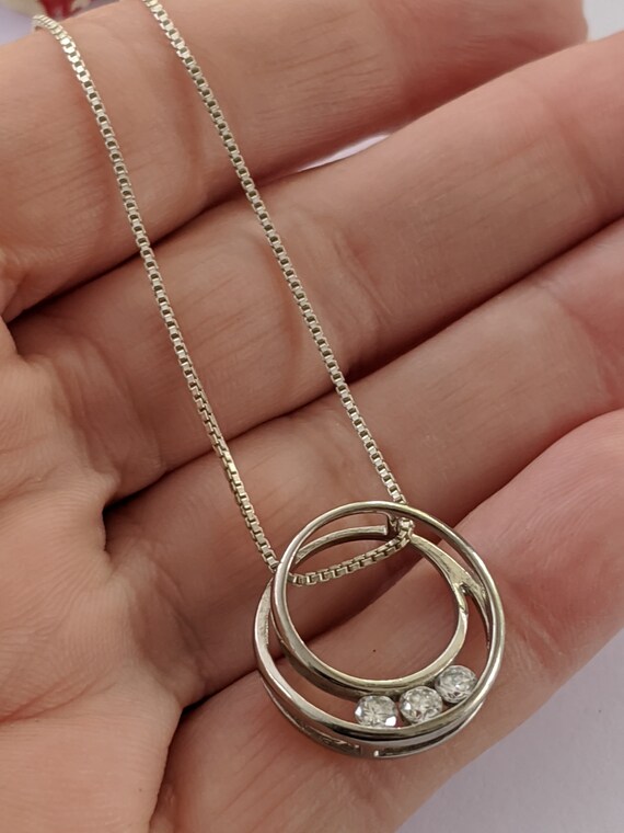 925 Sterling Silver CZ Circle Pendant Necklace, V… - image 4