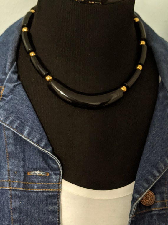Signed Napier Black And Gold Bead Necklace, Short… - image 3
