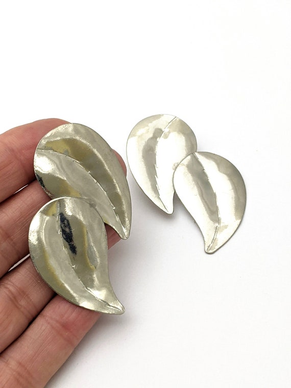 Vintage Designer Sterling Silver Double Leaf Earri