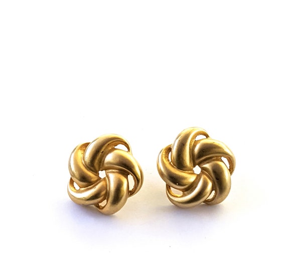 Brushed Gold Tone Round Pin Wheel Earrings, Vinta… - image 1