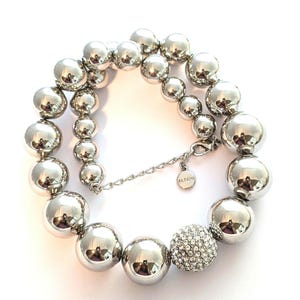 Designer Silver Tone Beaded Necklace, Signed Alfani Silver Tone Graduated Beads, Vintage 60s Beaded Necklace