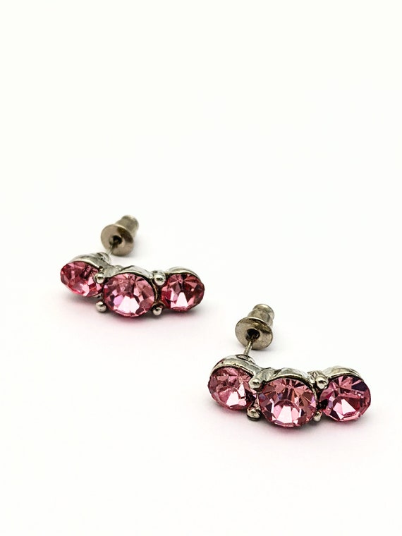 Pink Rhinestone Stud Earrings,  Rhinestone Cluste… - image 9
