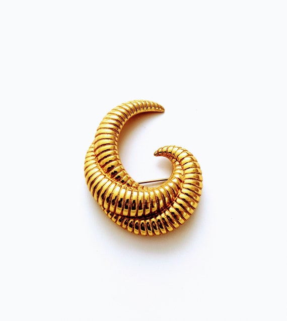 Signed Monet Gold Tone Swirl Brooch, Large Round G